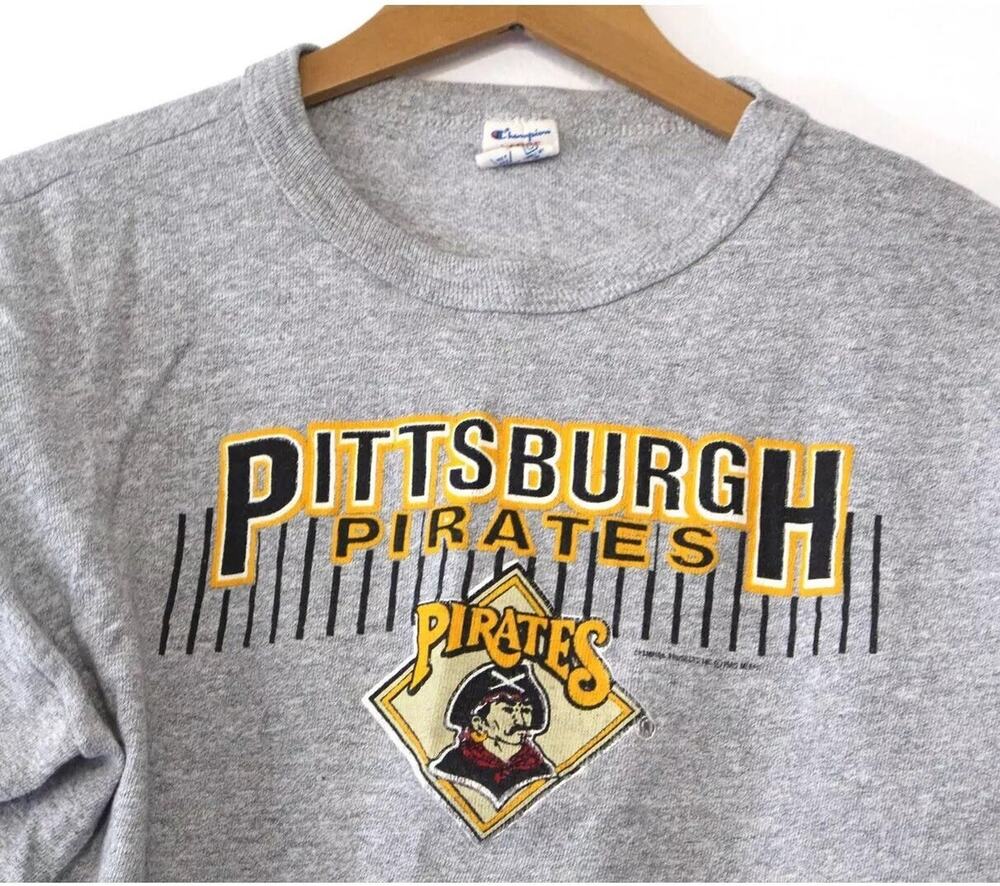 RARE Vintage 1989 Pittsburgh Pirates Sz L Factory Cropped Gray Champion T-Shirt